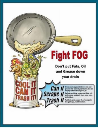 Image of a Skillet pouring grease into a garbage can with tips on how to dispose of grease