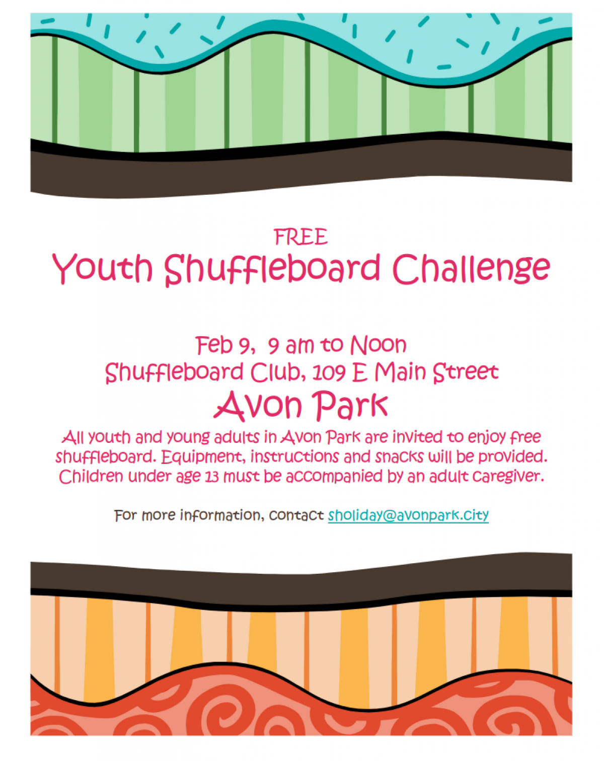 Youth Shuffleboard Challenge, Feb 9, 9 am to Noon Shuffleboard Club, 109 E Main Street Avon Park