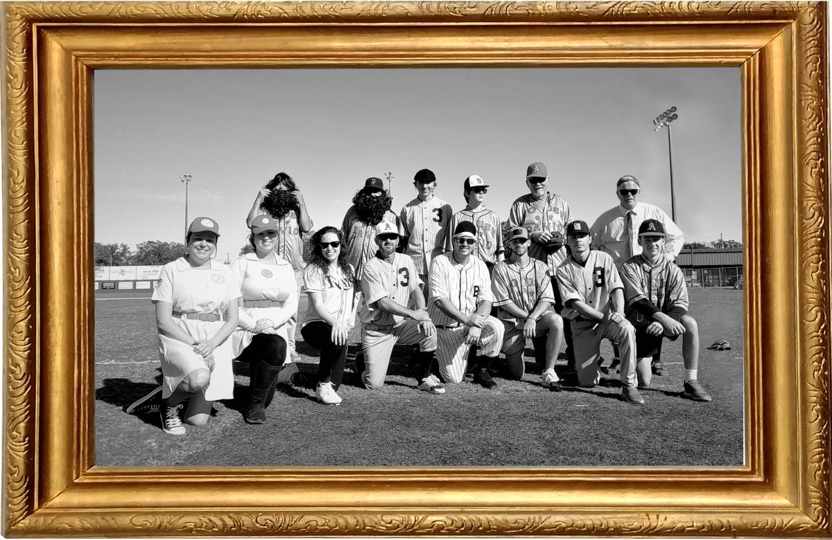Participants of Avon Park's Vintage Baseball Game on February 3, line up for a picture w Frame